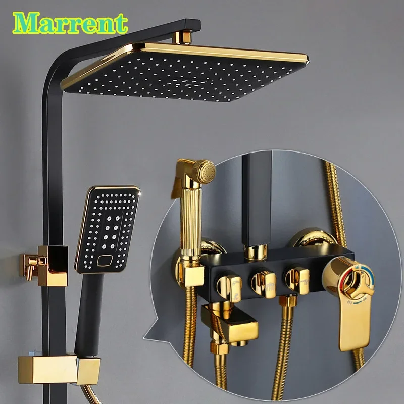 Luxury Bathroom Shower Set Quality Brass Bathroom Shower Faucet Hot Cold Bathtub Mixer Tap Wall Thermostatic Bath Shower System