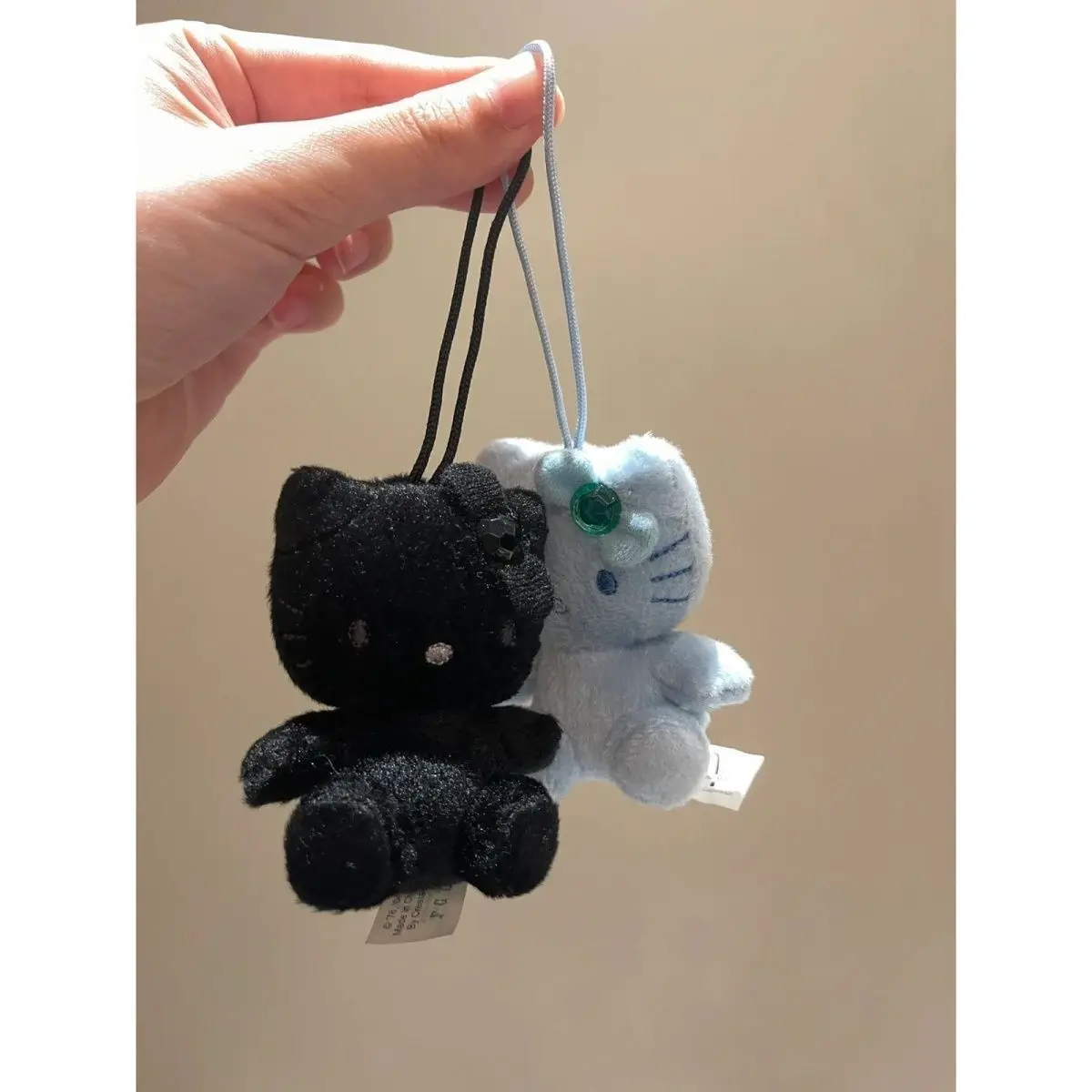 Kawaii Hello Kitty Sanrio Plush Doll Black Leather with Diamonds Cat Cartoon Anime Surrounding Doll Pendant Ins Best Friend