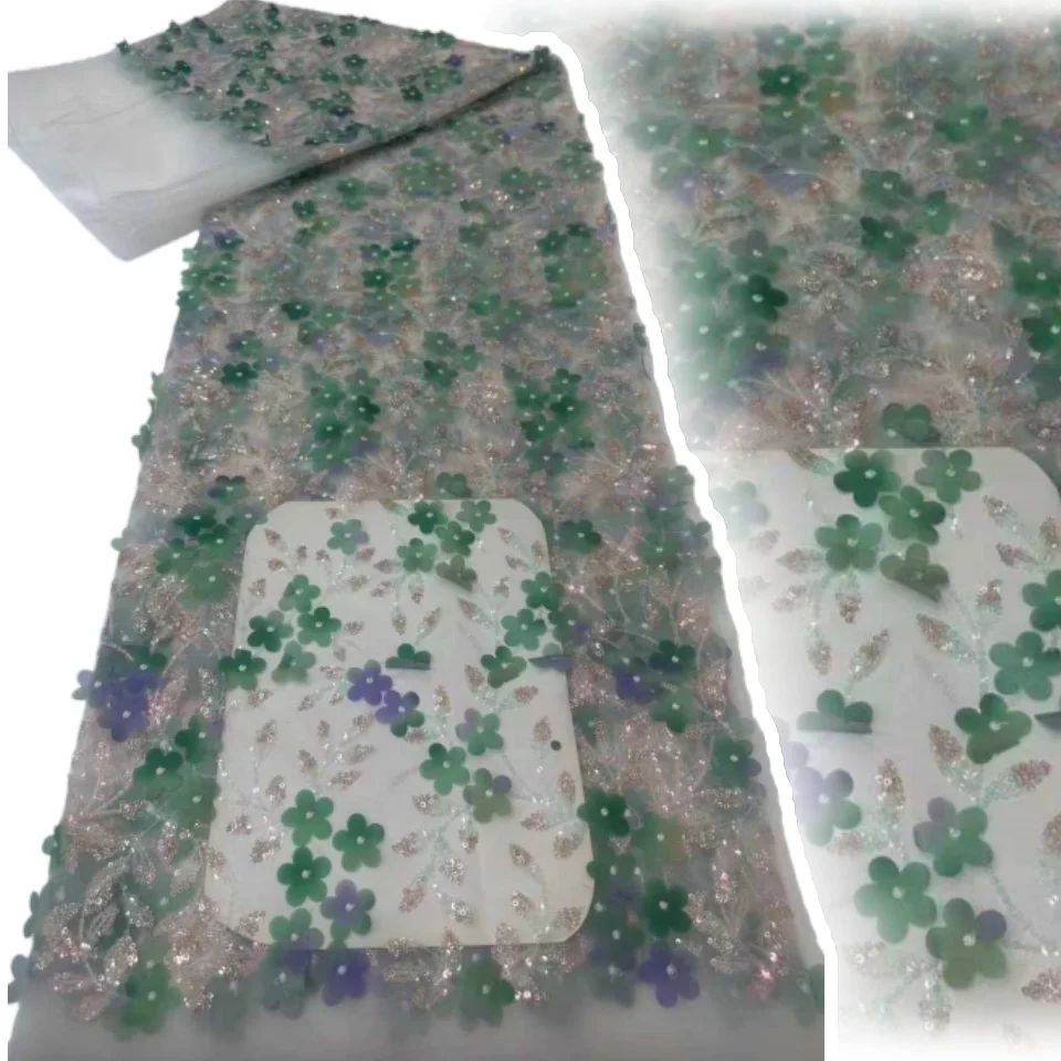 

Роскошная африканская аппликация, 3D цветочная кружевная ткань, высокое качество, французская сетка, вышивка, тюль, кружевная ткань для шитья платьев SZ1756