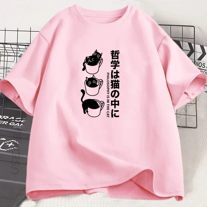

Women Streetwear Harajuku Clothing Cute Women Funny Cat T-Shirt Japanese Cat Coffee Lover T Shirt Summer Short Sleeved Harajuku