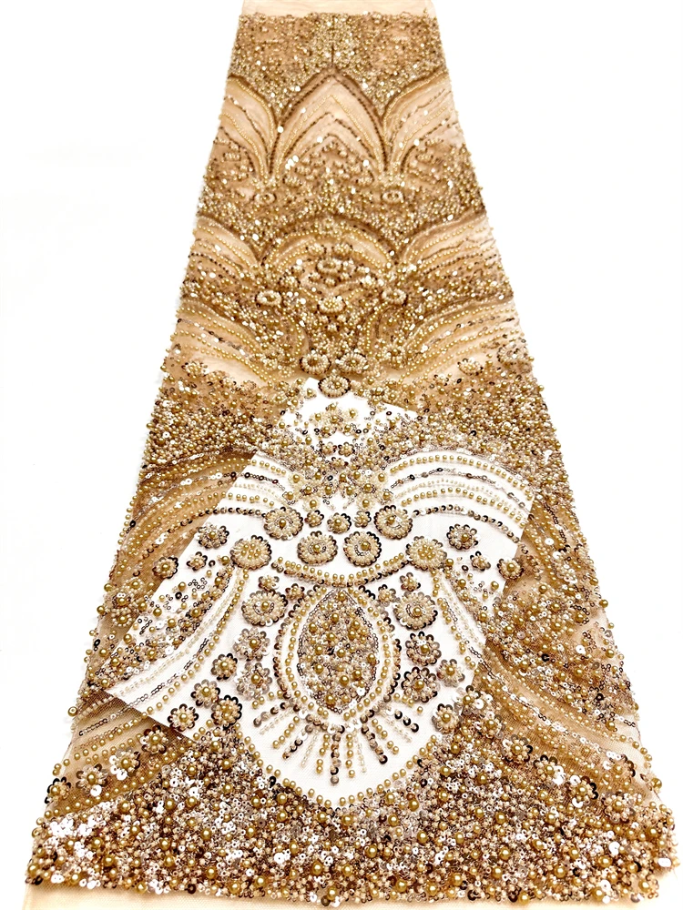 أحدث عرض ساخن لعام 2026 قماش دانتيل ثقيل مطرز فرنسي فاخر جديد راقي مع قماش ترتر لحفلات الزفاف #5