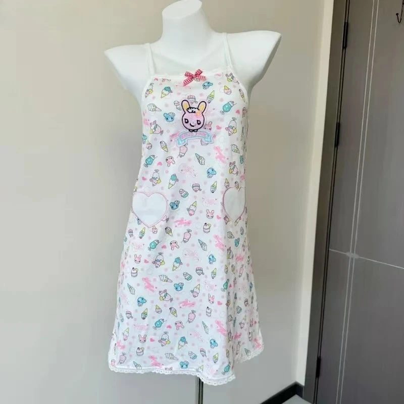 

Women's Sexy Halter Skirt Japanese Subculture Cartoon Print Dress Harajuku Bow Embroidered Minidress Lolita Girl Kawaii Dresses