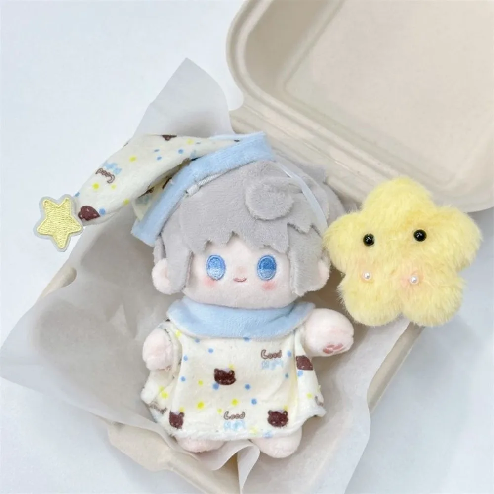 1セット寝間着10cm綿人形服スターハットナイトドレス綿人形服セット漫画かわいい10cm人形服