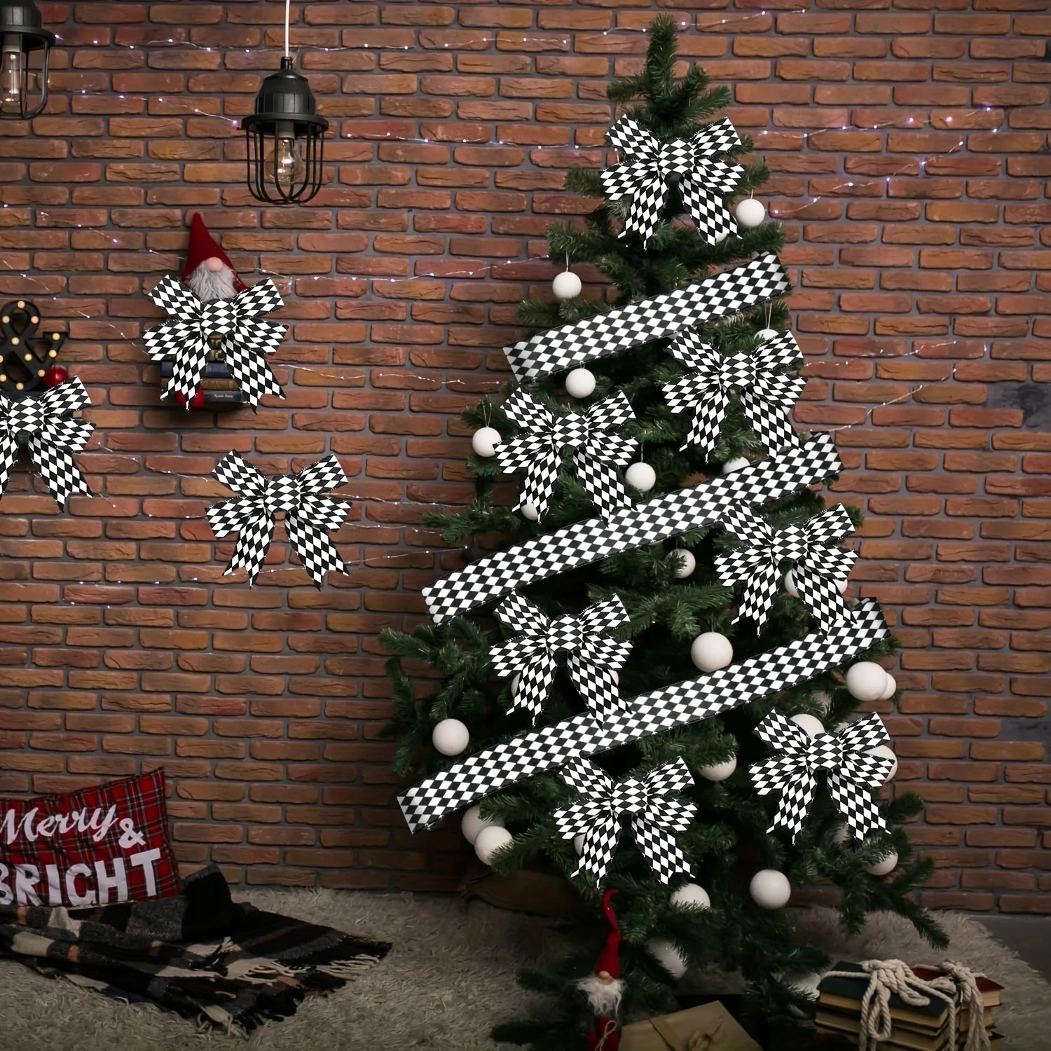 

2 рулона, черно-белые клетчатые ленты, клетчатая Проводная лента для рождественской елки, «сделай сам», бант, венок, декоративные поделки