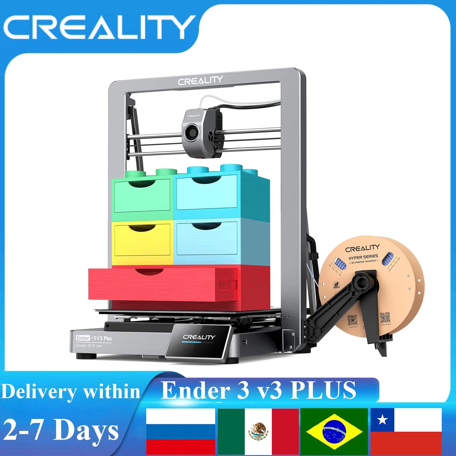 3D-принтер Creality Ender 3 V3 Plus, система движения Core XZ, прямой экструдер, автоматическая нагрузка накаливания, автоматическое выравнивание, площадь 300x300x300 мм