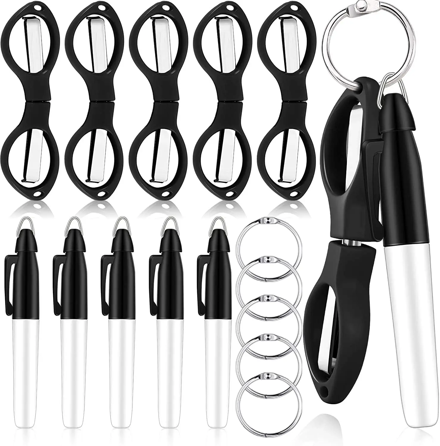 15PCS Folding Scissors For Nurse Pen Set Permanent Markers Fine Point Nurse Pen Pack Silver Ring Foldable Keychain Scissors