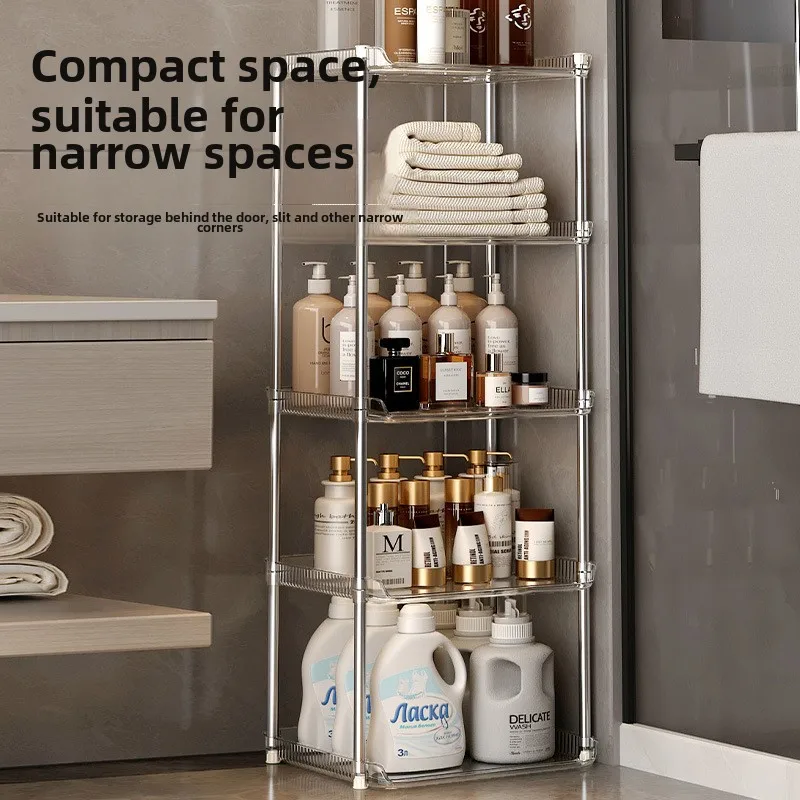 Compact Bathroom Storage Rack Floor Standing Portable Multilayer Large Capacity Transparent Sorting and Shoe Organizer Shelf