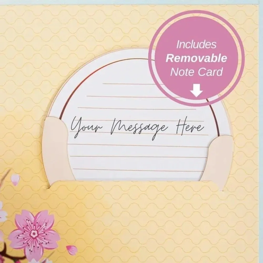 Tarjeta Pop-Up 3D con Diseño de Flor de Cerezo, Flor de Papel Desmontable con Nota Adhesiva, Tarjeta con Ramo de Flores, Mecanismo Pop-Up Único