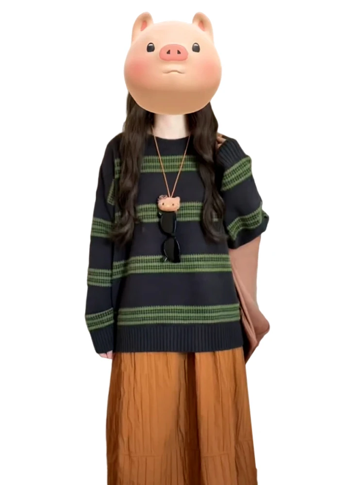 Maglione Pullover Rotondo da Donna, Top in Maglia Rinforzata, Abbigliamento Interno, Vestibilità Ampia, Comodo, Morbido, Maniche Lunghe, Autunno Inverno Nuovo...