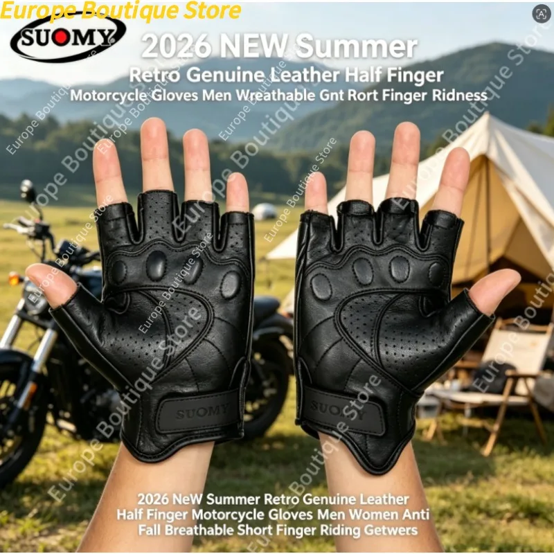 Retro Half Finger Motorcycle Gloves Genuine Leather Summer Anti Fall Breathable Riding Gear For Men Women