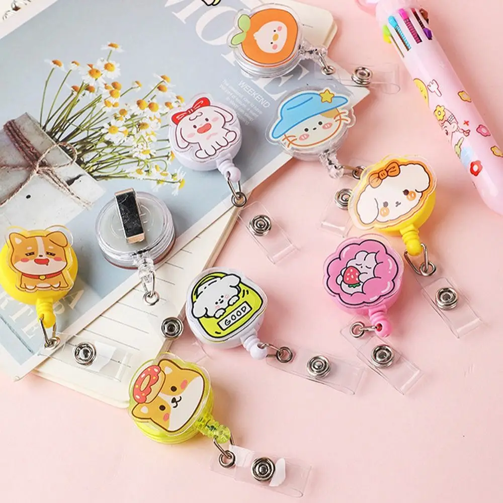 Easy To Pull Badge Holder Clips Cute Colors Exhibition Enfermera Retractable Badge Reel Acrylic Cartoon ID Card Holder