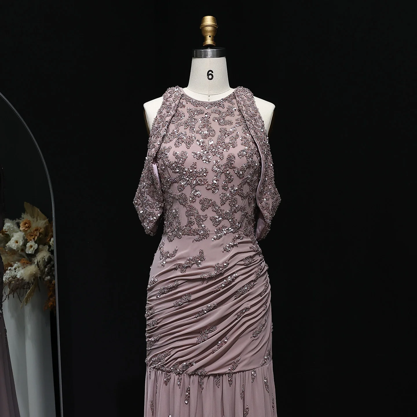 

Sharon Said Luxury Mauve Off Shoulder Mermaid Evening Dress Sequined for Women Wedding Party Formal Prom Gowns SS559 Customized