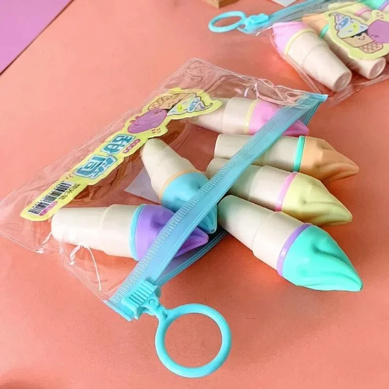 6Pcs Cute Ice Cream Highlighters Set Mini Marker Pens Kids Stationery Students Drawing Painting Tool Student School Supplies New