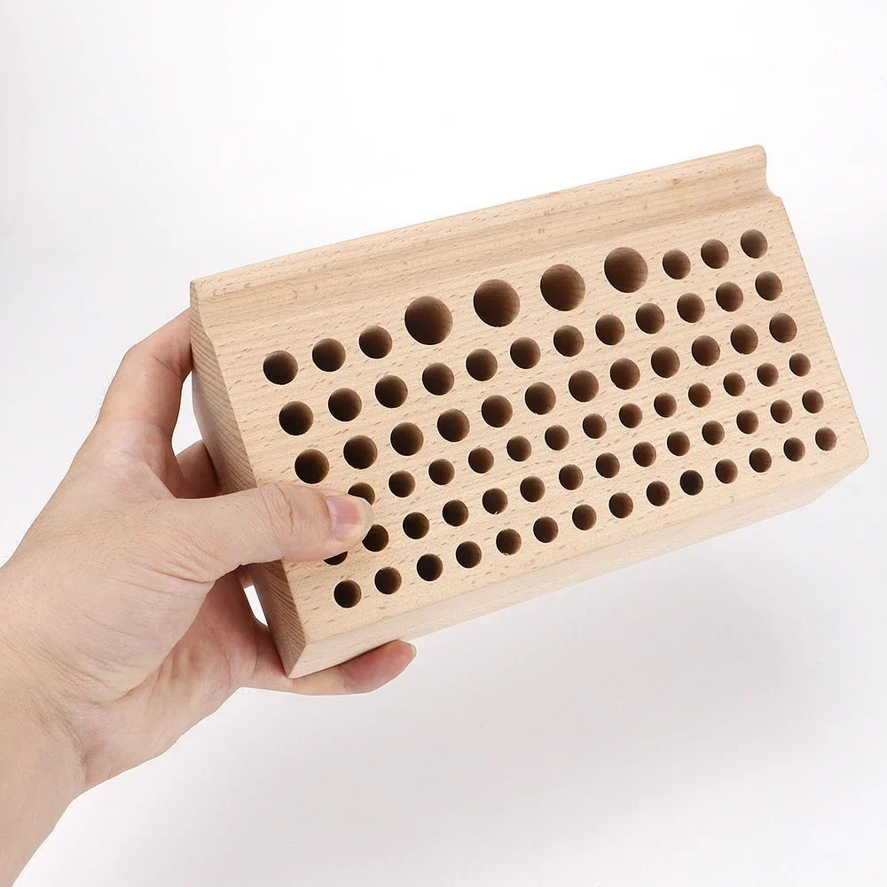 1pc DIY Leather Storing Wood Rack with 76 Holes, Wooden Organizer Holder, Professional Hand Leathercraft Collecting Tool