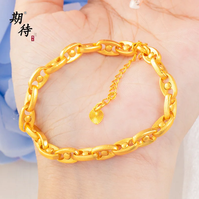 

Luxury 24K 9999 Pure Gold real gold Women's Fashion Bracelet All-match Ring Link Bracelet