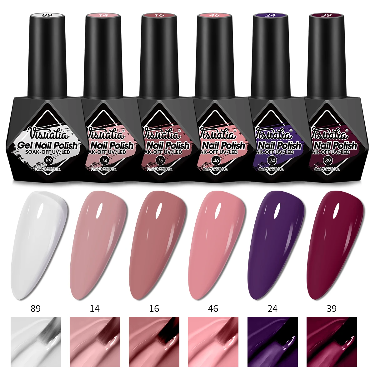 Zestaw 6 lakierów hybrydowych do paznokci Visuatia Diamond Bottle - Nowość 2025, zawiera urocze różowe i brązowe kolory, długotrwałe kolorystycznie, delikatna pielęgnacja paznokci, idealny do manicure w domu, świetny prezent dla kobiet, 8 ml