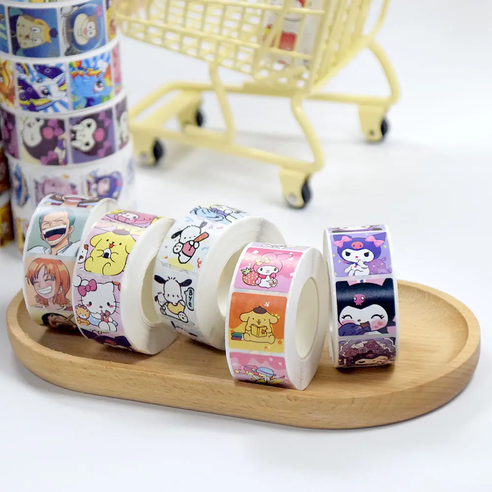 

500Pcs/Roll Sanrio Kawaii Melody Hello Kitty Stickers Sealing Cute Decoration Decals DIY Anime Phone Fridge Kids Rewards Gifts