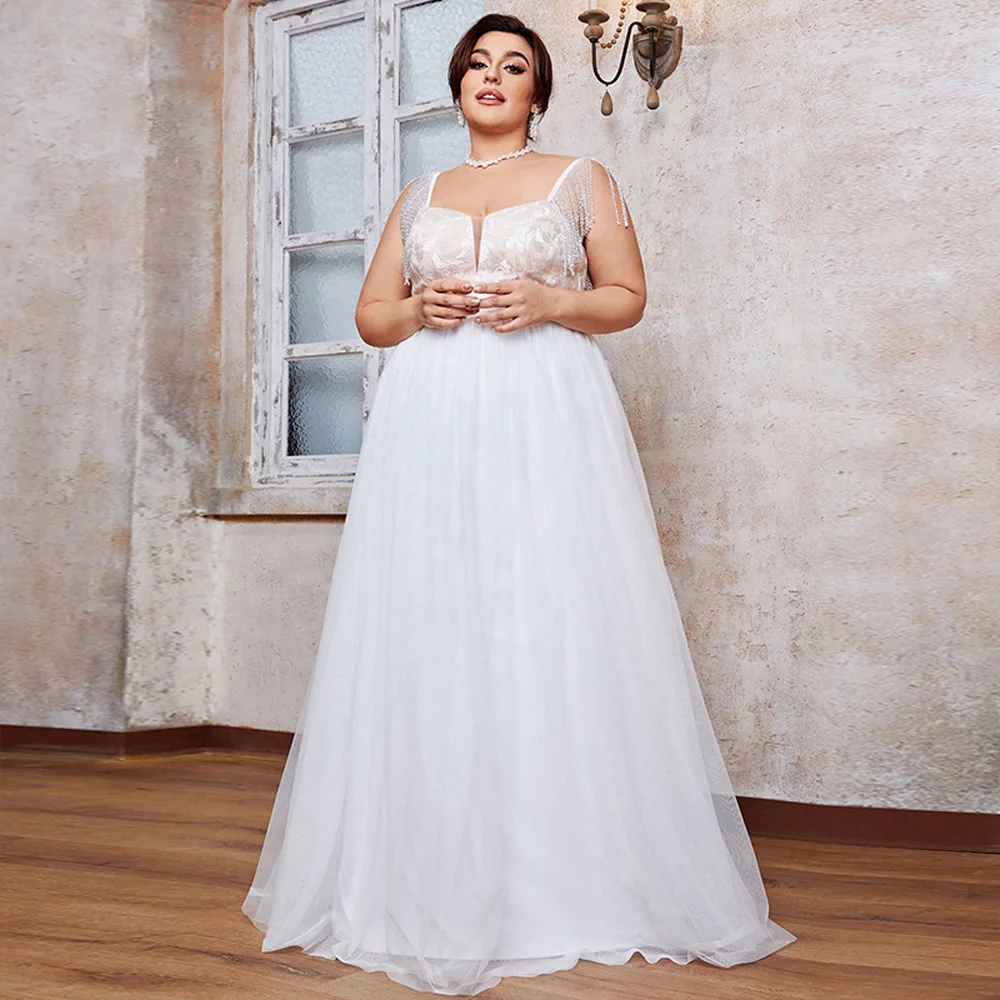 

L-XL Long White Wedding Bride Women's Curvy Elegant Ceremony Romance Fantasy Sexy Halter Corset Dress Ball Gowns Luxury Dresses