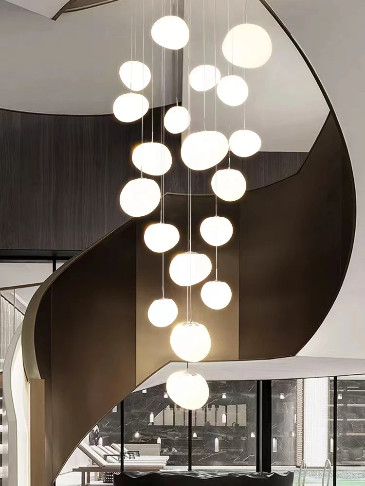 Danish Creative Cobblestone Chandelier Loft Apartment Empty Living Room Duplex Rotating Staircase Bedroom  Bar Lighting