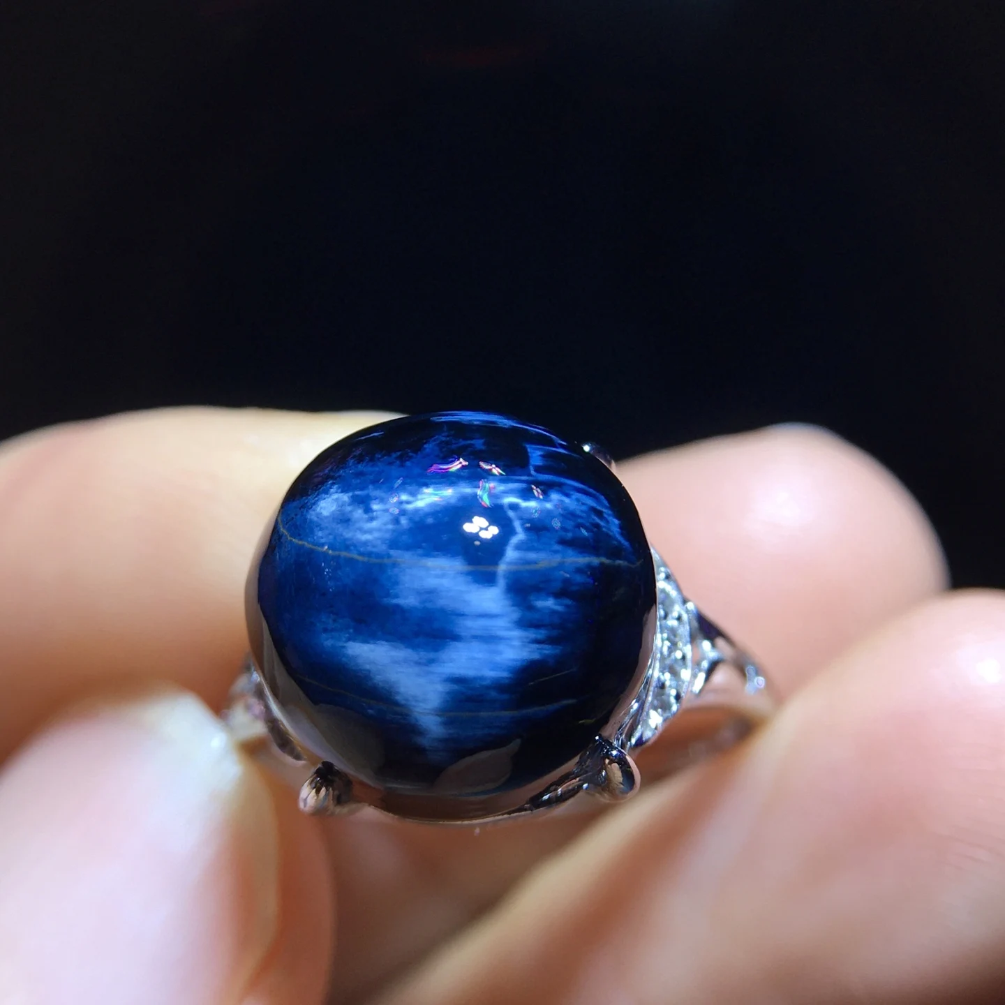 Natural Blue Pietersite Adjustable Ring Namibia 925 Silver 12/12.1mm Pietersite Chatoyant Gemstone Ring AAAAAA