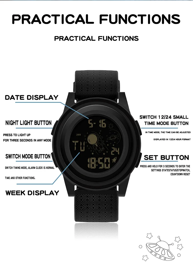 OFNS-Relógio Eletrónico Desportivo Masculino, Visor Único, Multi Funcional, Despertador Impermeável, Tendência da Moda, 2153, Novo