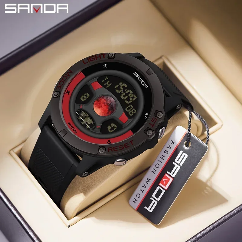 SANDA Luxury Men's Watch Casual Sports Outdoor Military Waterproof Shockproof Automatic Rubber  Clock 2024 Shock New9024