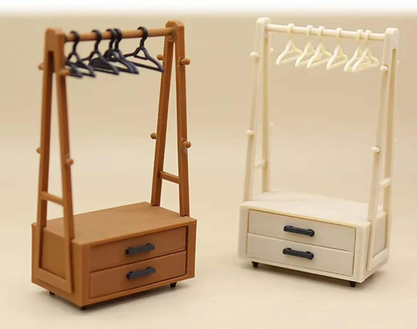 1:12 Scale Plastic Mini Garment Rack with Drawers - Dollhouse Wardrobe Storage, Standing Hanger Prop for Diorama Scene Layout