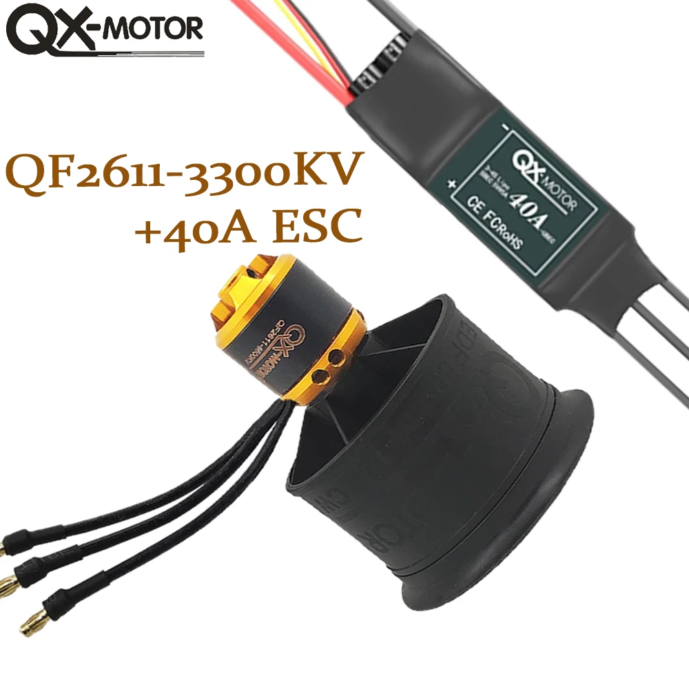 

QX Motor QF2611 3300KV 4000KV 4600KV 50mm EDF 12 Blade Fan 3S 4S Brushless Motor CW CCW With 40A ESC