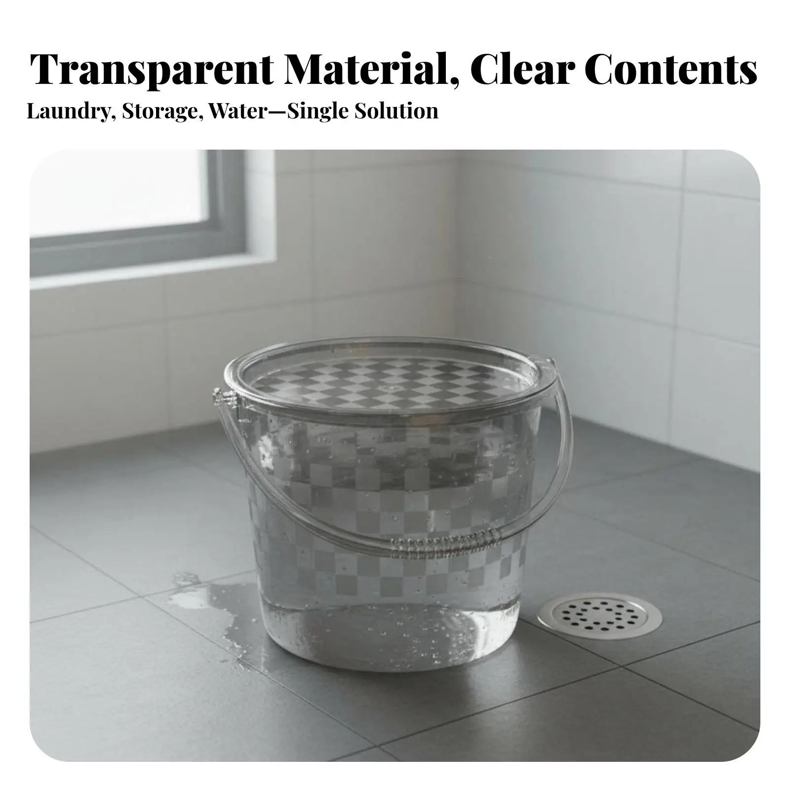 Stackable Water Storage Container with Temperature Resistant PET Material and Comfortable Grip for Bathroom Use