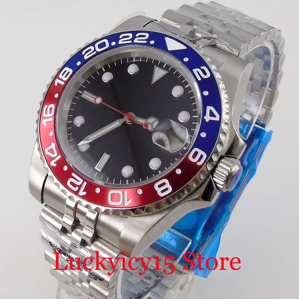 

BLIGER 10Bar BLUE RED Insert Automatic NH35A PT5000 MIYOTA Men Watch Red Second Hand Nologo Dial Jubilee Strap Sapphire Crystal