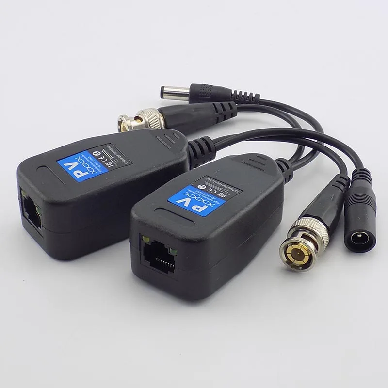 1Pair (2) Camera AHDCVITVI Coaxial Video Power 2-in-1 Twisted Pair Transmission Balanced Transceiver Connectors to RJ45 BNC Male