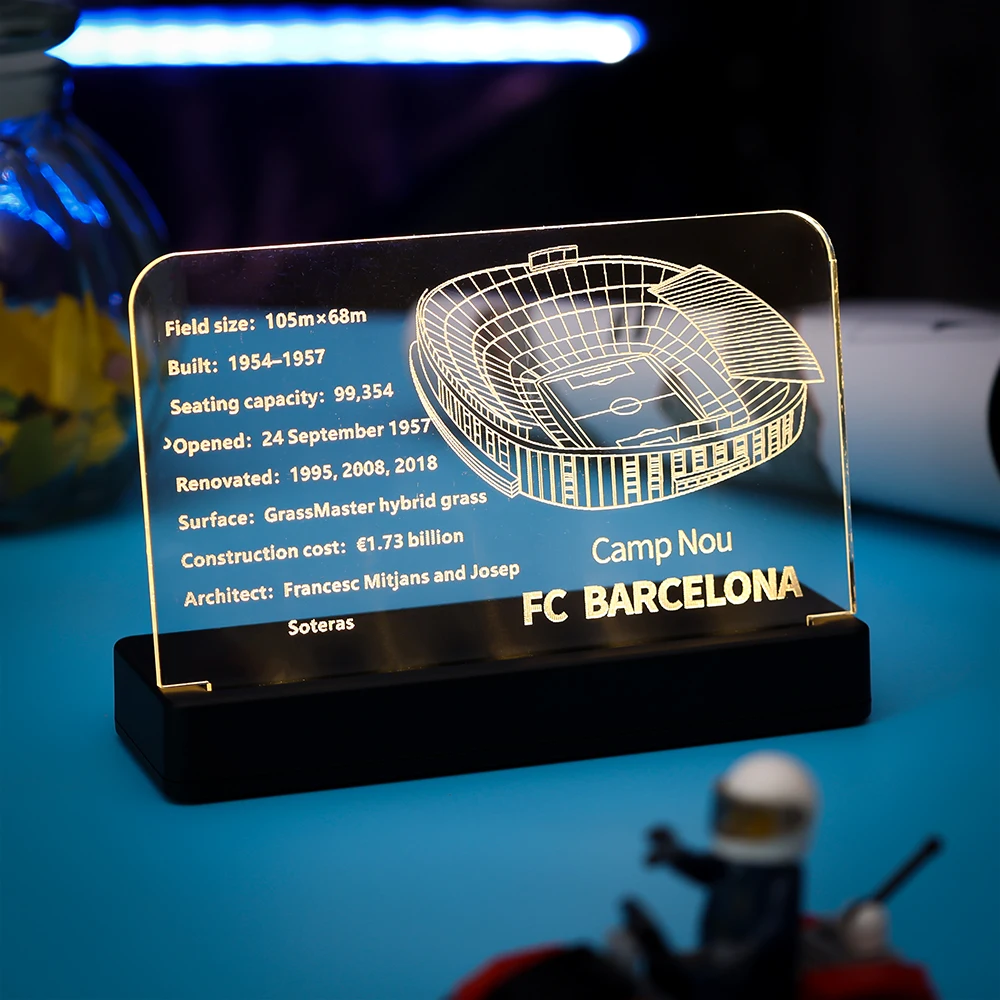 LED Light  Acrylic Display Board Sign Plate Nameplate For Camp Nou – FC Barcelona 10284 Building Blocks Bricks Toys Set