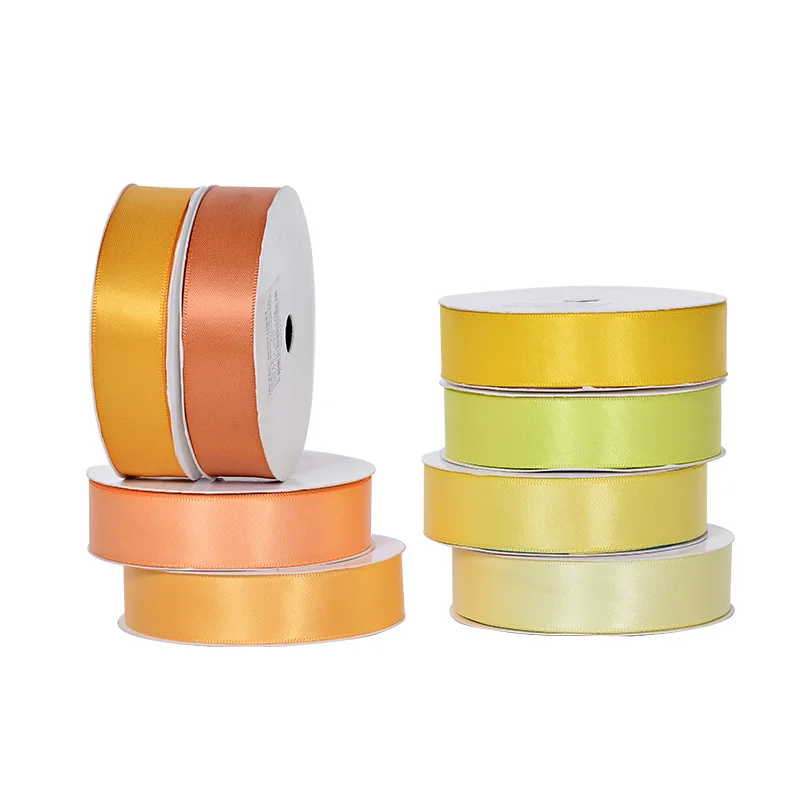 YAMA 25 28 32 38 mm 100yards/lot Double Face Satin Ribbon Light Dark Yellow for Party Wedding Decoration Handmade Rose Flowers