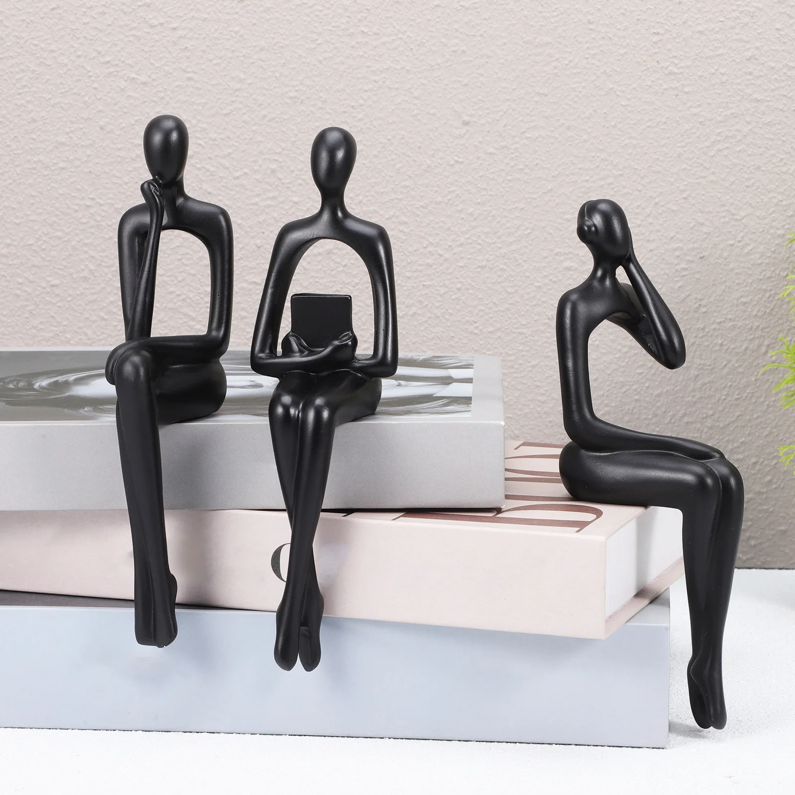 

3 Pcs Book Shelf Abstract Figure Sculpture Library Decor Figurine Desktop Statue Large Resin