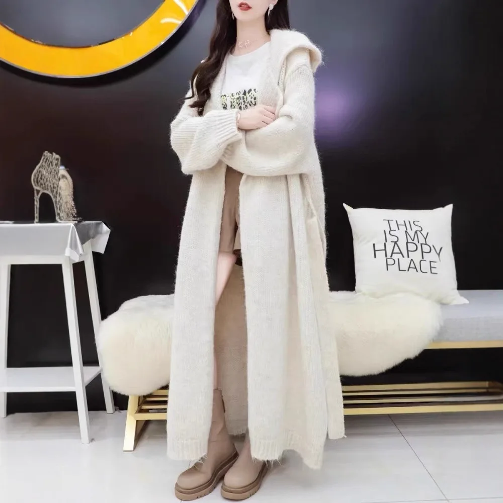 

Осень-зима 202, ультратолстое вязаное пальто с лацканами, свободный новый стиль, ленивый стиль, длинный свитер, кардиган, длинный стиль