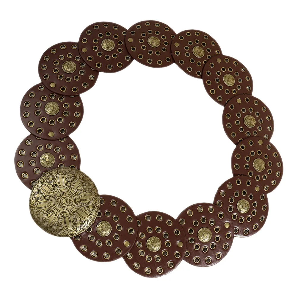 

Retro Metal Wide Belt Women Cowboy Buckle Brown Western Concho Hollow Disc Decorative Chunky Fashion Accessories