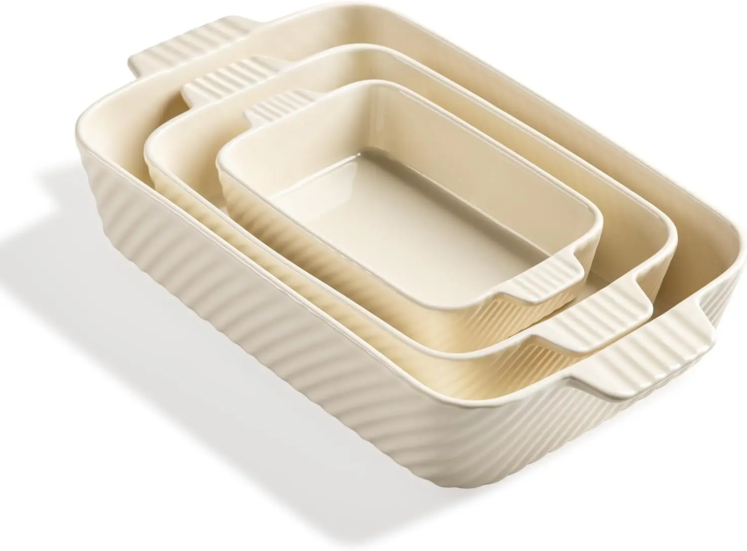 

Ceramic Baking Dish Set, Casserole Dish for Oven, Striped Porcelain for Lasagna, Brownie, Family Dinner (Beige)