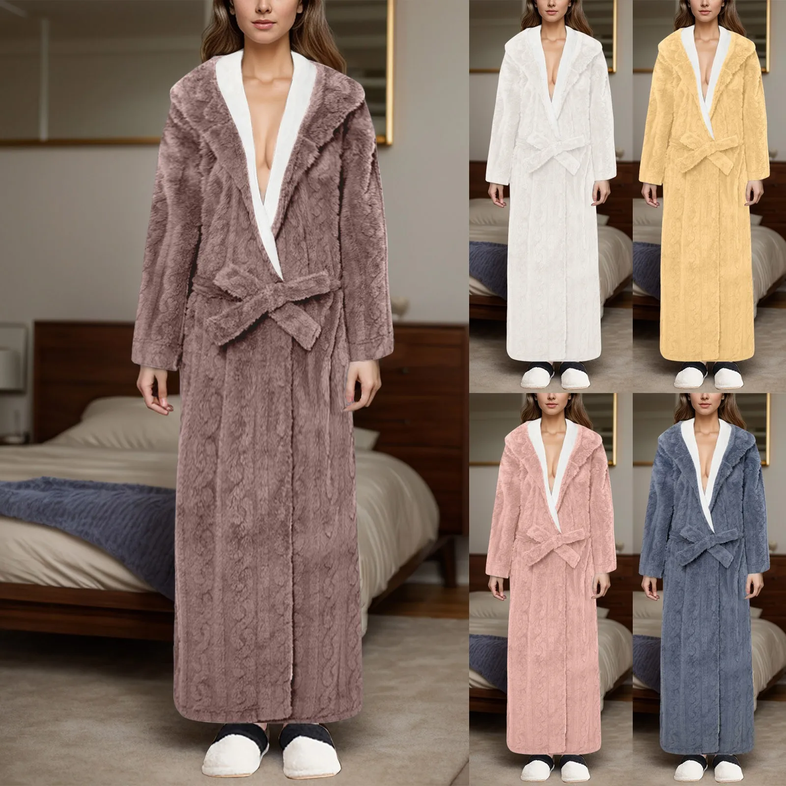 

Women's Winter Plush Warm Thickened Extra Long Nightgown, Hooded Shawl Bathrobe Homewear Long Sleeve Bathrobe Jacket