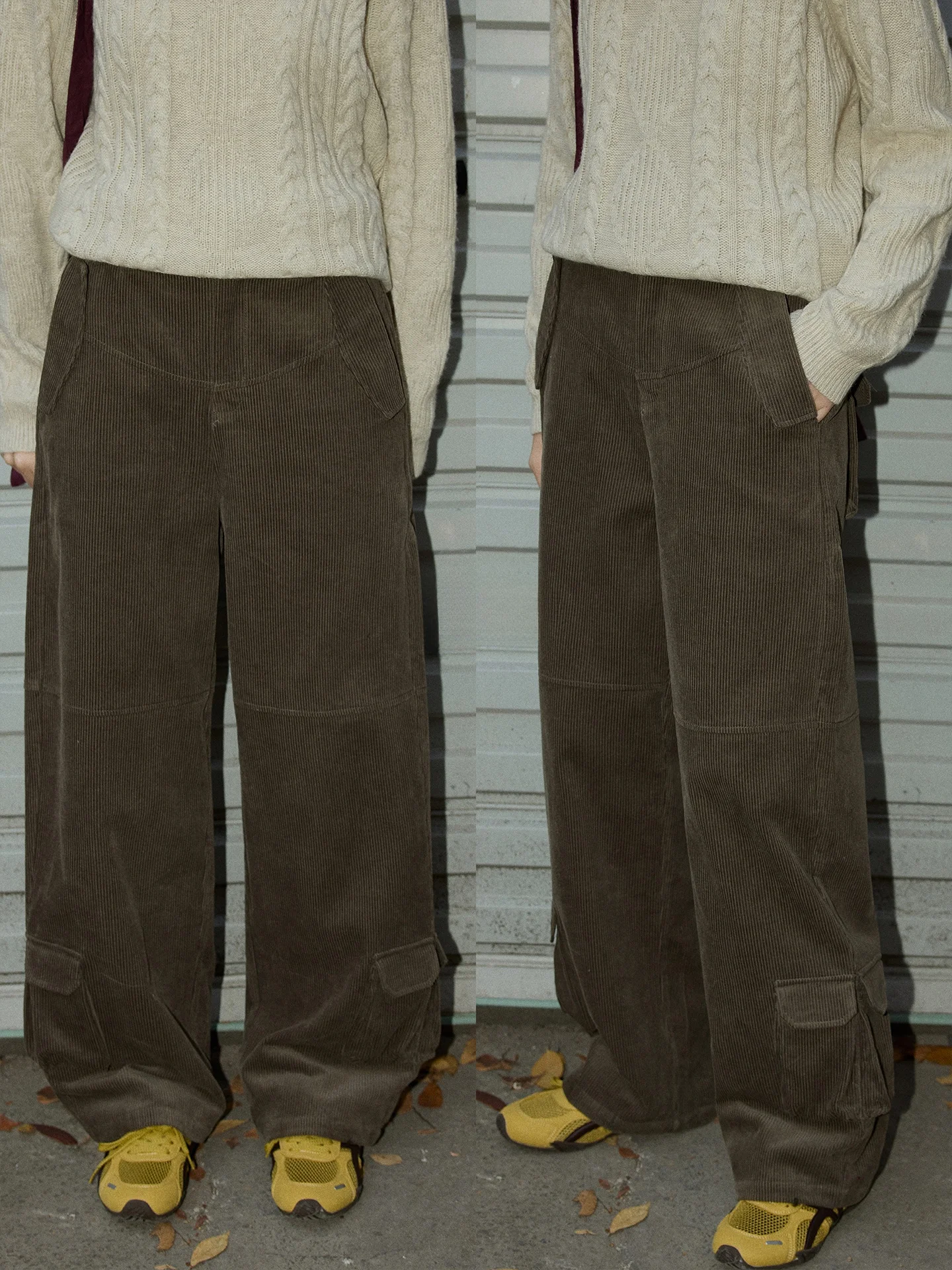 

BMLT Casual Pants 00% Cotton High Waist Wide Leg ket Detail Korean Sle Versatile een ey Workwear Multi ket Knife