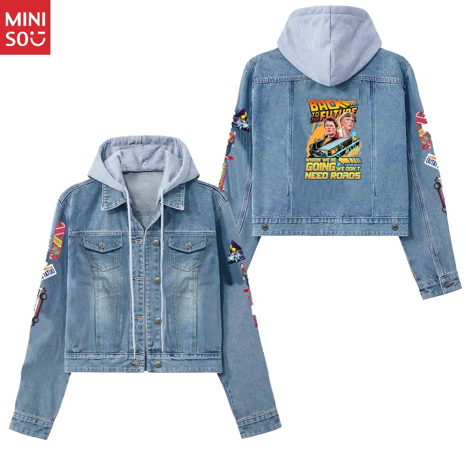 DisneyUnisex Chaqueta vaquera de gran tamaño, ropa informal estilo Hip Hop, abrigo Vintage lavado con estampado de dibujos animados para hombres y mujeres