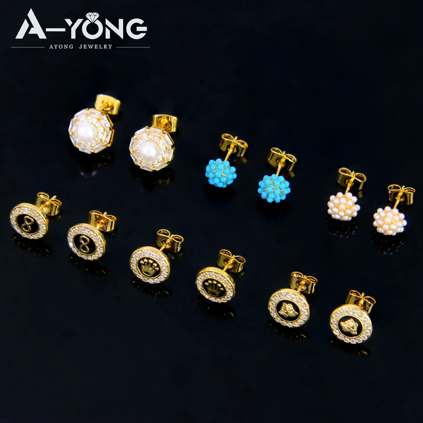 Italian Luxury Pearls Stud Earrings 21k Gold Plated Trendy Vintage Round Earring Dubai Women Engagement Wedding Party Jewelry