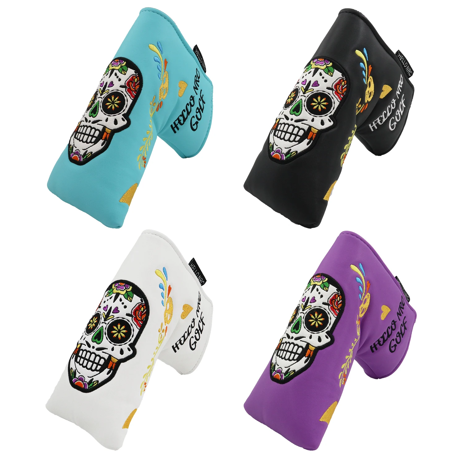 Golf Putter Cover Blade Putter Golf Club Headcover Skull Head Pattern Magnetic Opening and Closing PU Leather Golf Accessories