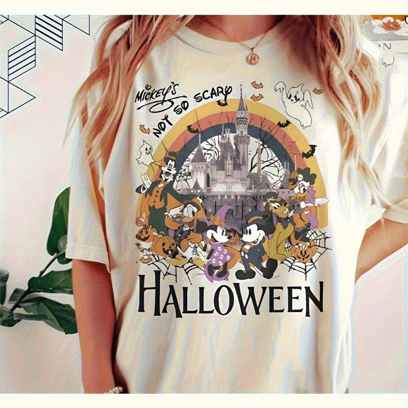 

Женская футболка Disney Mickey's Not So Terrifying на Хэллоуин, новая летняя мужская и женская повседневная модная уличная одежда