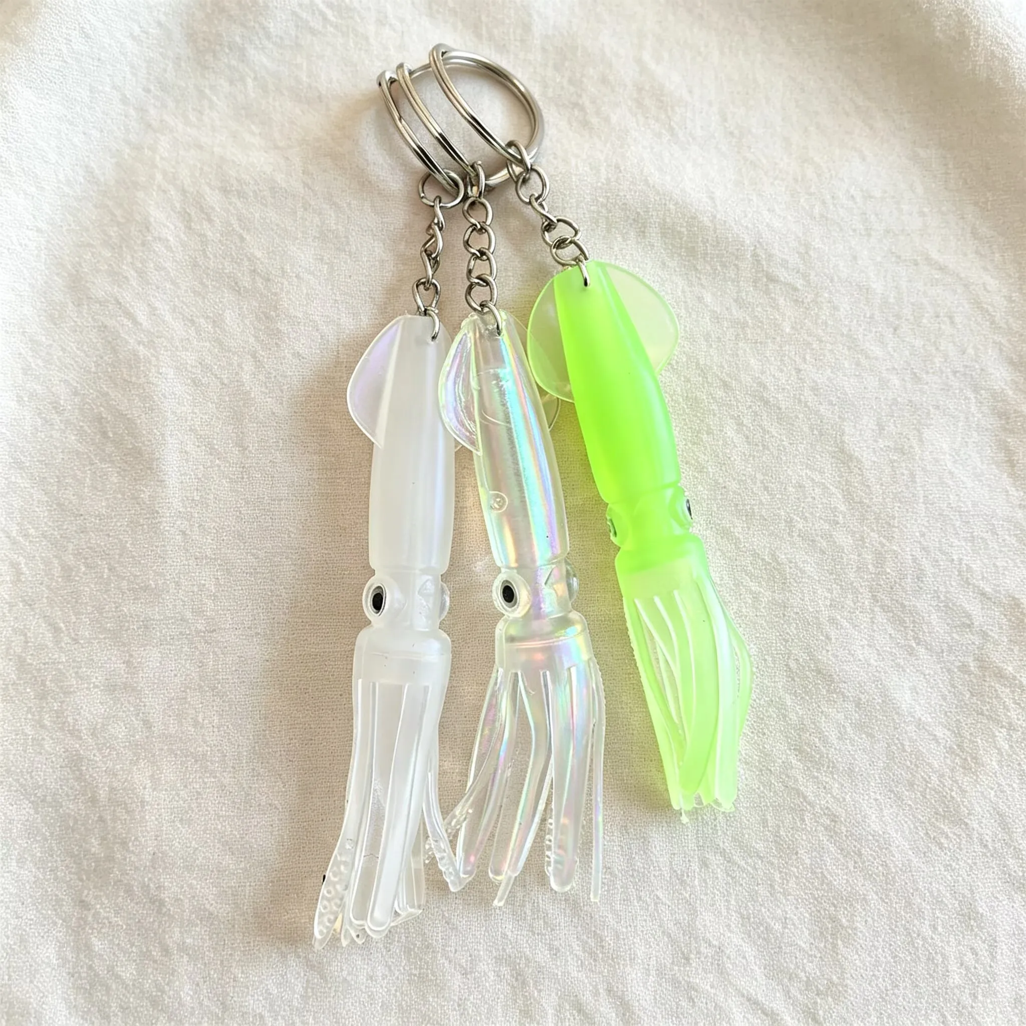 Luminous Transparent Simulation Squid Keychain Soft Rubber Realistic Funny Mini Ocean Animal Pendant Key Ring Novelty Party Gift