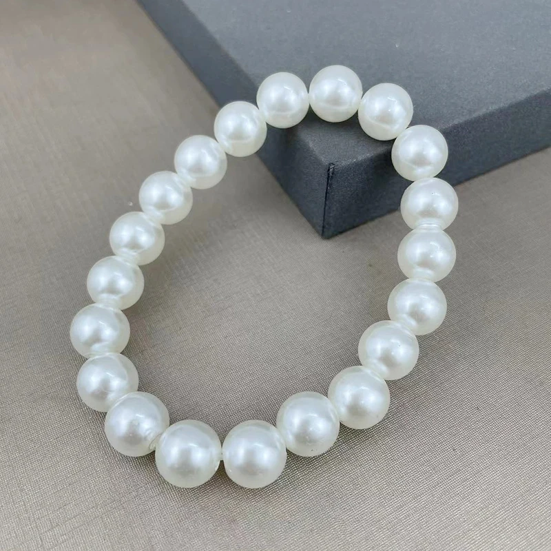 fnaf 2 rupee item 20Beads Fashion 10MM White Pearl  Bracelet Bangle Unisex Rope Chain Strand Pulseras Women Girl Good Quality