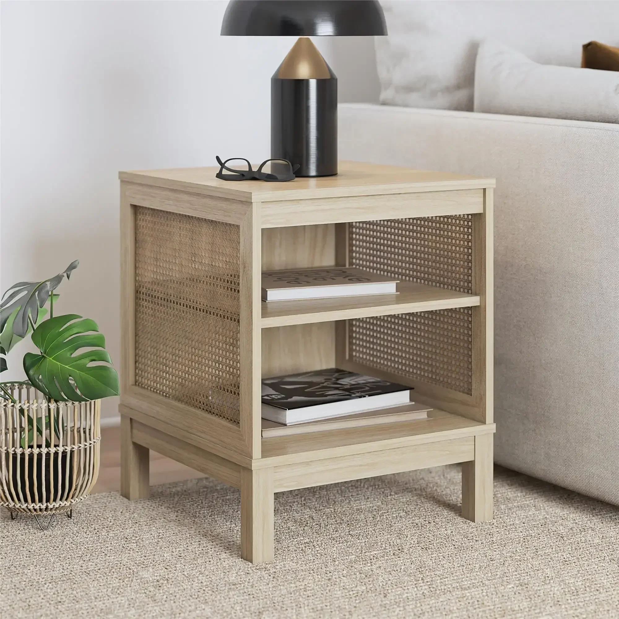 Cane Side Table, Spring Pine