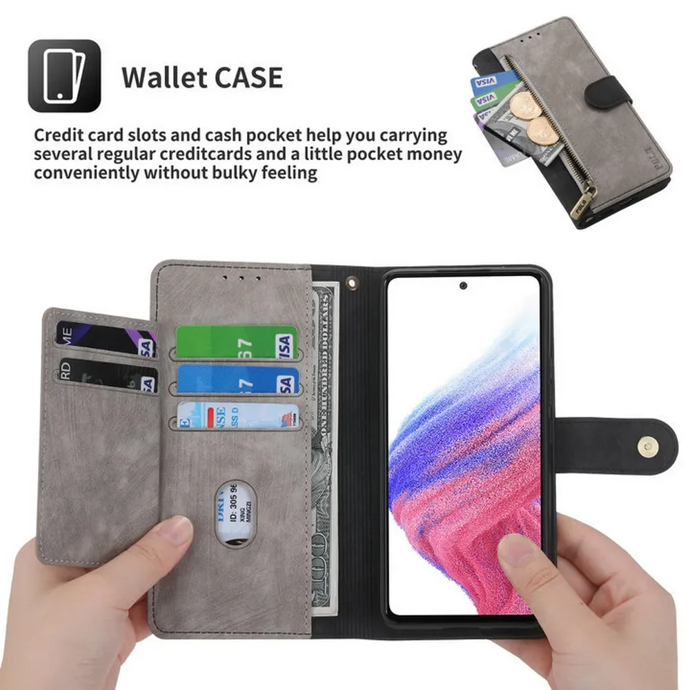Zipper Leather Wallet Case For Samsung Galaxy A54 5G Flip Case For Galaxy A25 A24 A73 A53 A33 A34 A23 A14 A 04 03 A13 A04S Cover