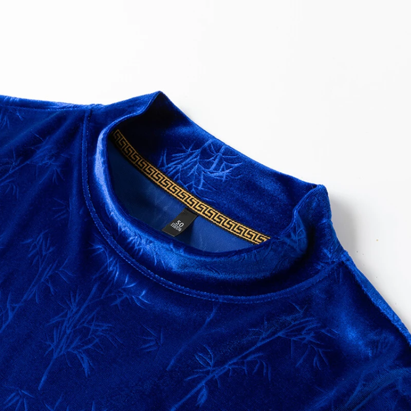 New Long Sleeve Men\'s Autumn/Winter Casual T-shirt Gold Velvet Half High Neck with Thick Velvet Base Top