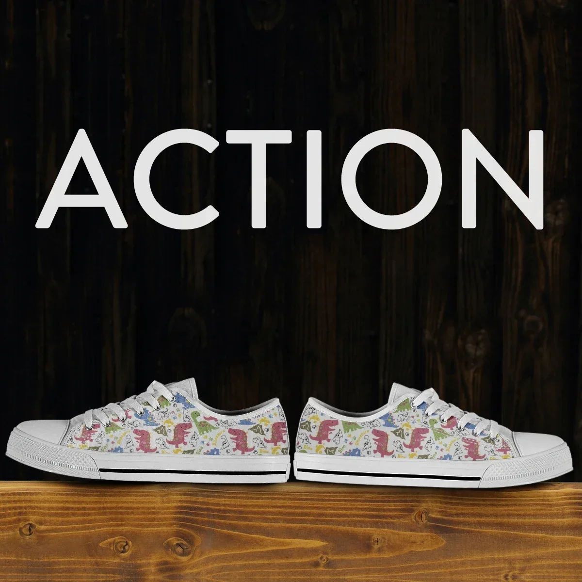 New Cute Cartoon Dinosaur Floral Pattern Women Comfortable Canvas Flats Vulcanized Lace-up Sneakers Ladies Casual Shoes