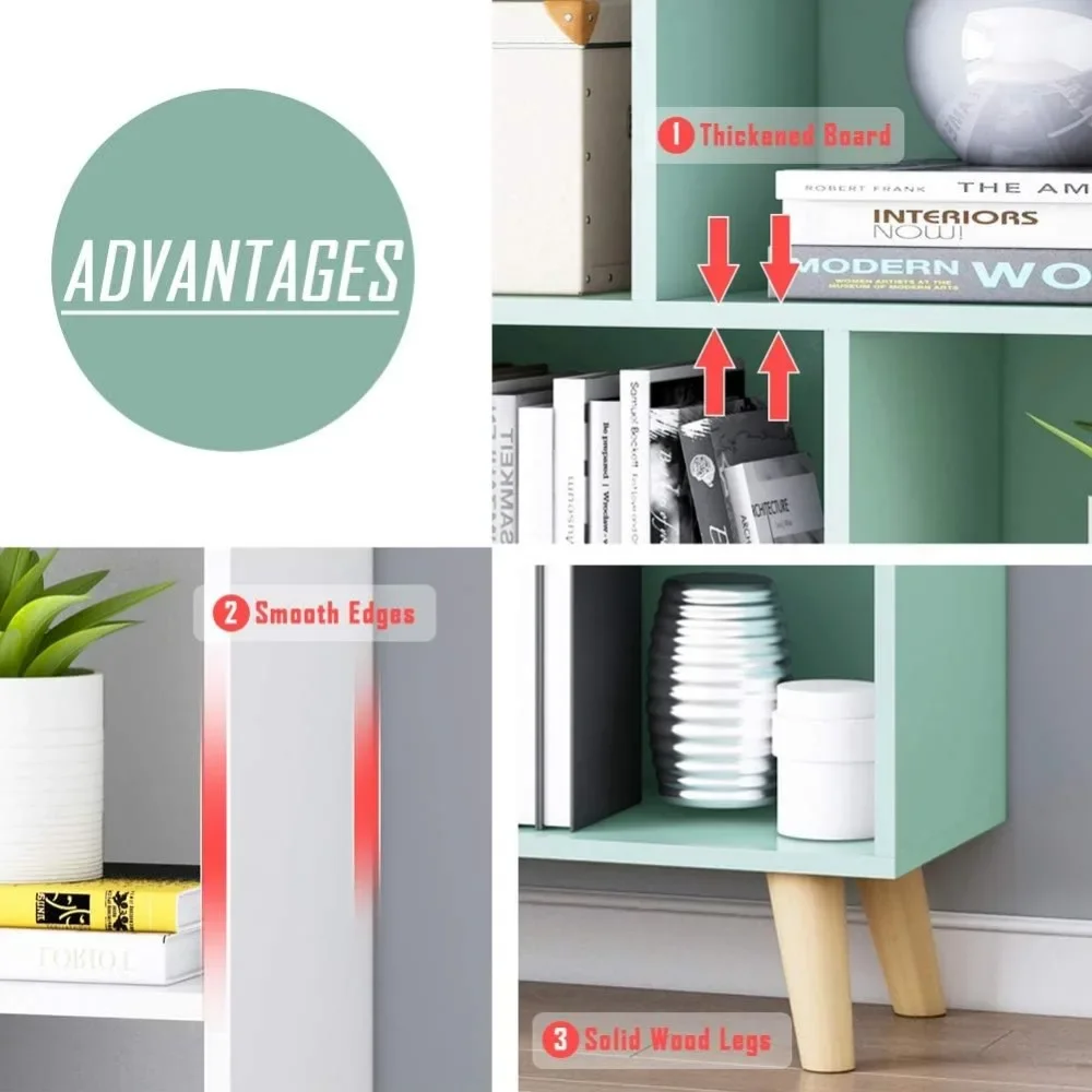Wooden Open Shelf Bookcase - 3-Tier Floor Standing Display Cabinet Rack with Legs, 8 Cubes Bookshelf, Warm White image 6